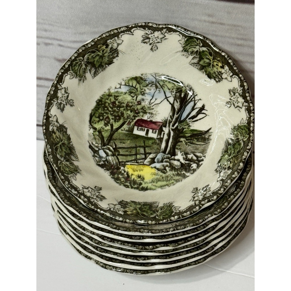 Johnson Brother Friendly Village Stone Wall Set of 8 Fruit Berry Dessert Bowl 6"